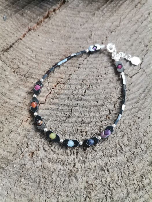 Bransoletka czakry srebro regulacja Nefryt szafir rubin Karneol