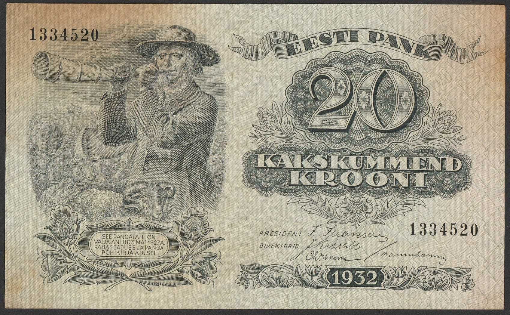 Estonia 20 koron 1932 - stan 1/2