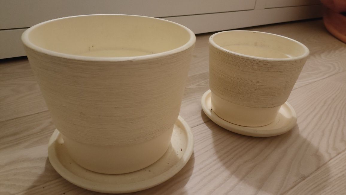 Doniczki ceramiczne osłonki zestaw 2 szt z podstawkami