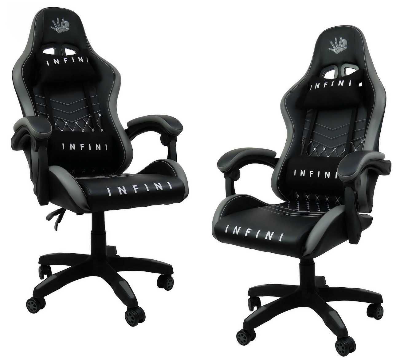 Infini Five Black/Grey Wygodny Fotel dla Graczy z Poduszką Lędźwiową
