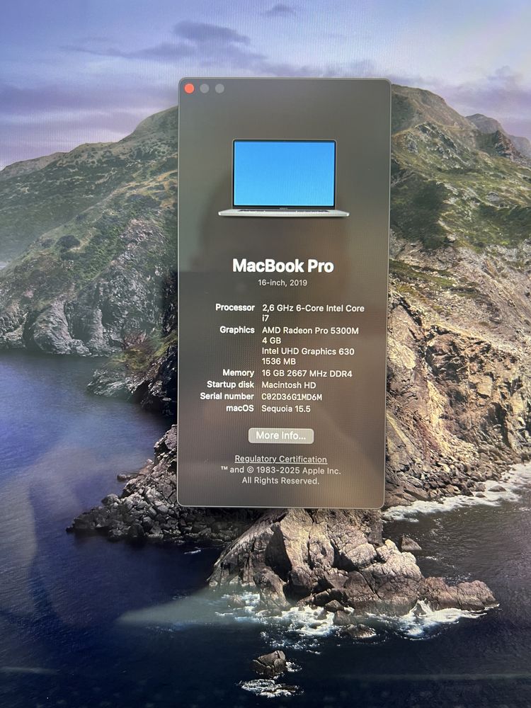 Продам Macbook Pro 16 2019 i7 16gb 512gb Radeon Pro 5300 4gb Video