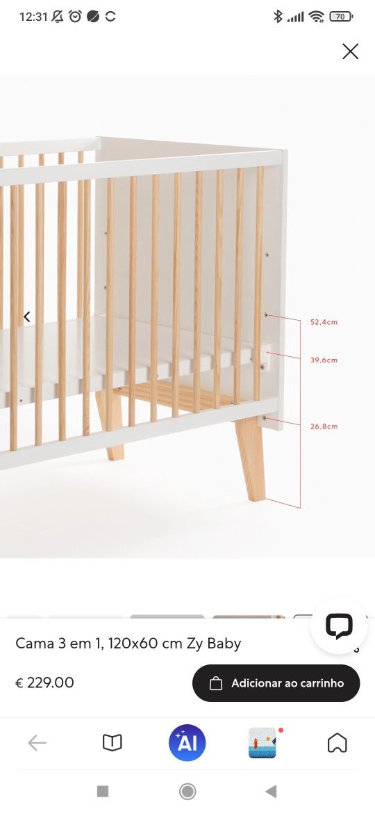 Berço 3-In-1_ 120X60 Zippy + colchão - oportunidade