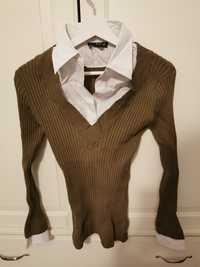 Sweter/bluzka Tracy M oliwkowa wraz ze wstawką z koszula