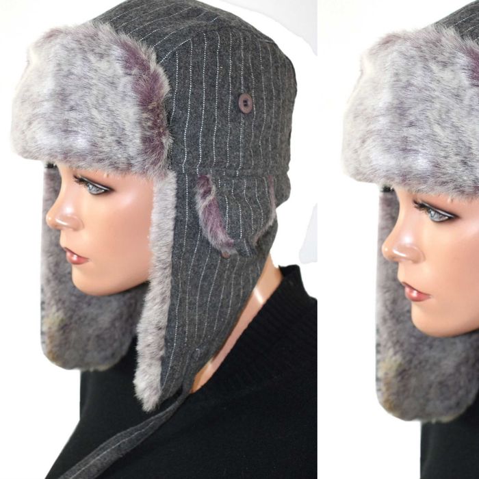 sj9 zimowa damska czapka uszatka futrzane wstawki one size