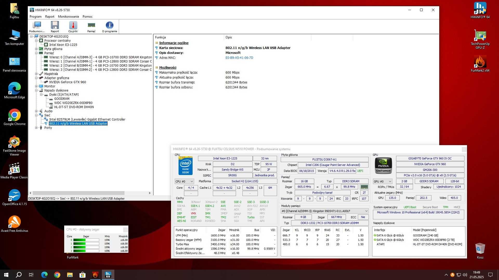 Komputer FUJITSU CELSIUS W510/Xeon E3-1225-3.6/GTX 960-2/16/SSD240+2TB