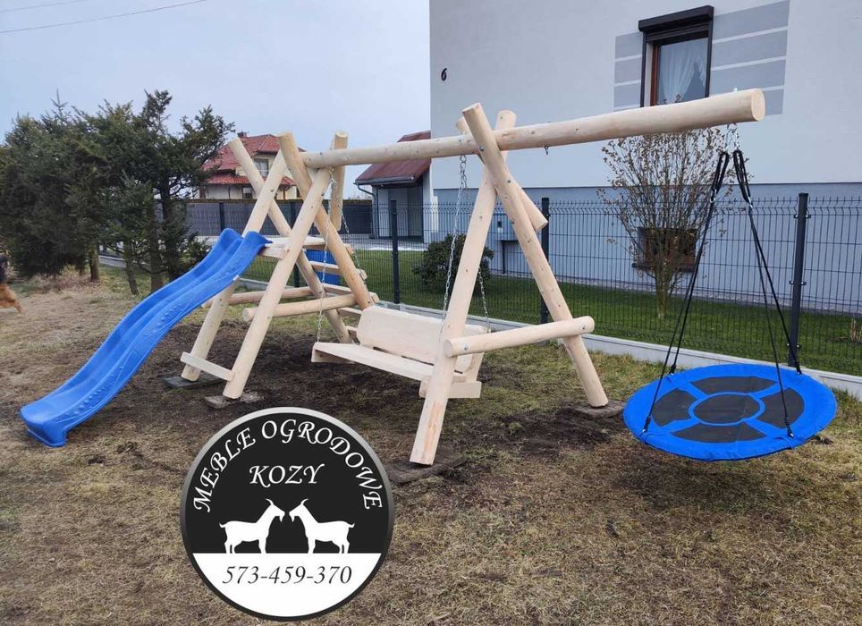 PROMKA! Drewniana huśtawka ogrodowa z grubych bali / Plac zabaw Stelaż