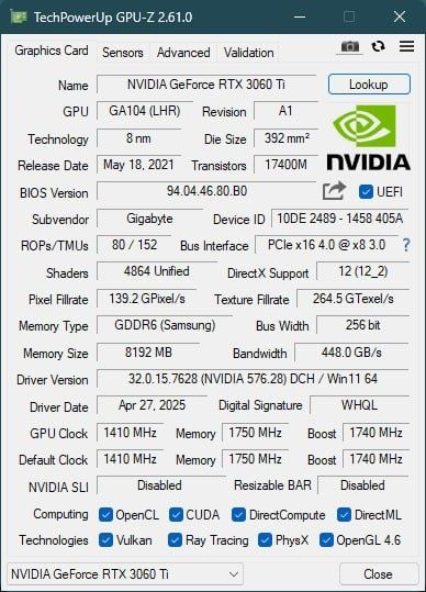 gigabyte rtx 3060 ti gaming pro oc 8g