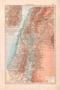 Palestyna Ziemia Święta. Piękna stara mapa 1898 r. autentyk