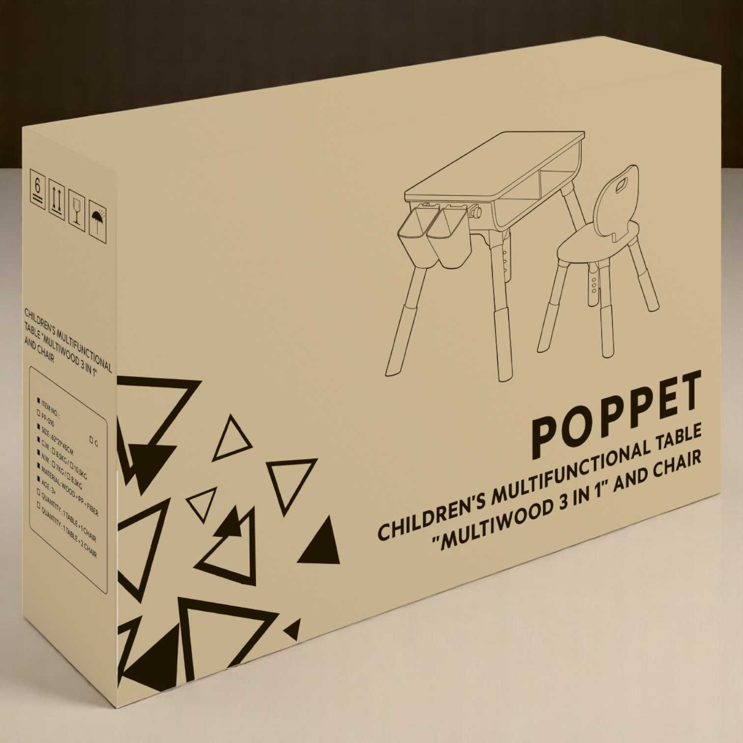 Дитячий багатофункціональний столик Мультивуд 3 в 1 та стілець POPPET