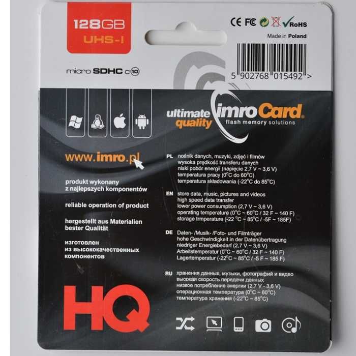 Karta Pamięci MicroSD 128GB IMRO UHS-I Made In Poland
