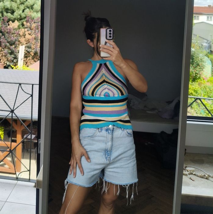 Bluzka na szydełko top dziergany crochet top hippie top Boho S