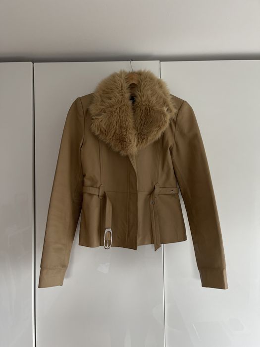 vintage skórzana kórtka 100% skóra futerko classy