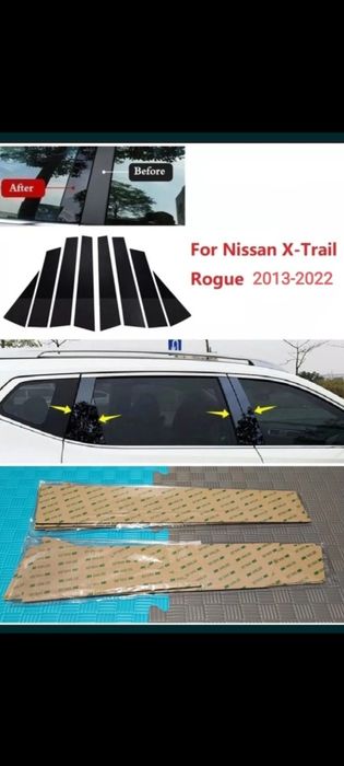 Накладки на бокові стійки дверей глянець  Nissan Rogue