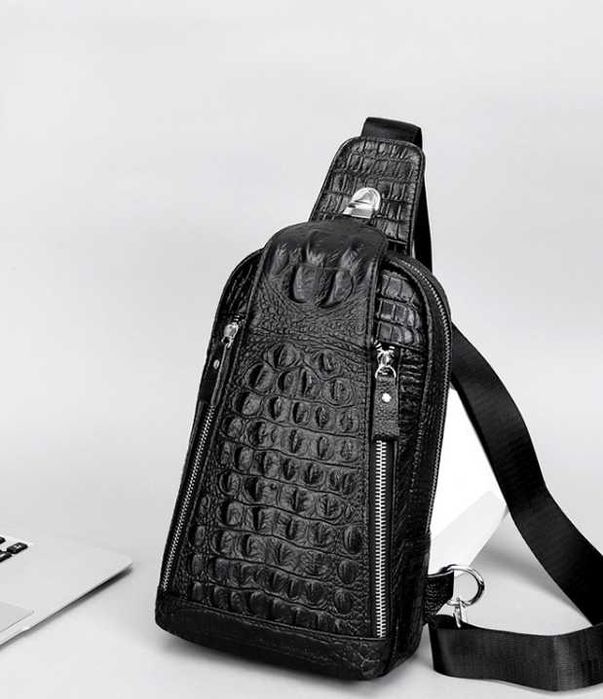 ДОСТАВКА БЕСПЛАТНО Подарок для мужчины кожаная сумка бананка рептилия