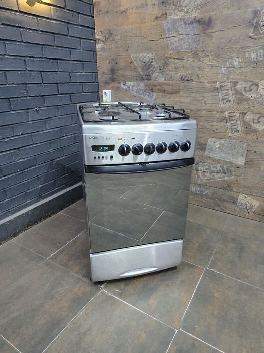 Газова плита з електро духовкою, нержавійка