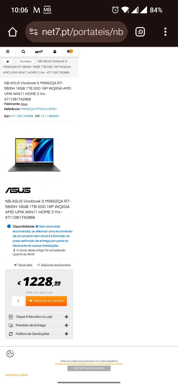 Asus Vivobook S 16X M5602 - RYZEN 7 5800H - Aceito troca por mini PC