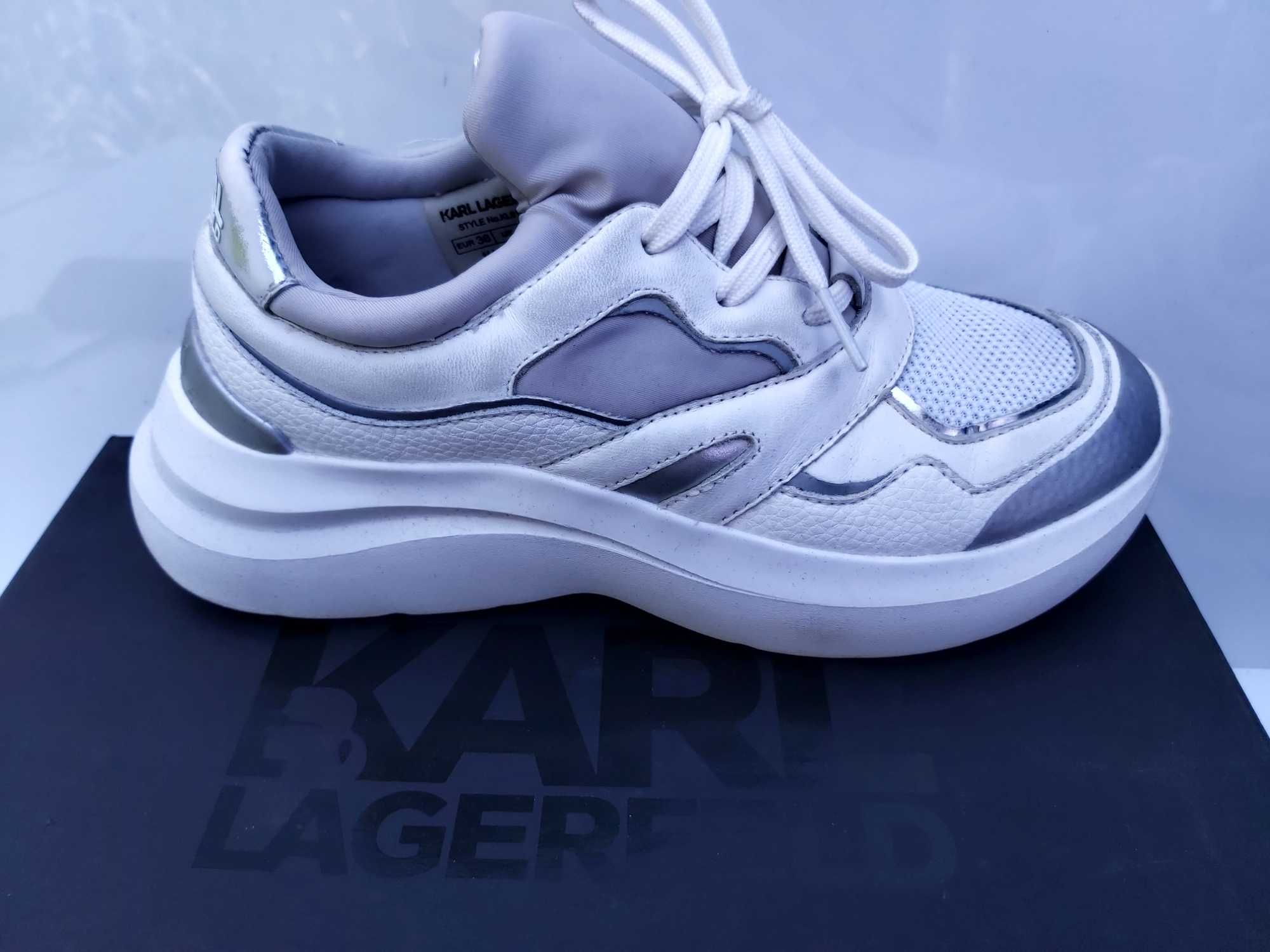 Skórzane sneakersy KARL LAGERFELD białe trapery pólbuty 36