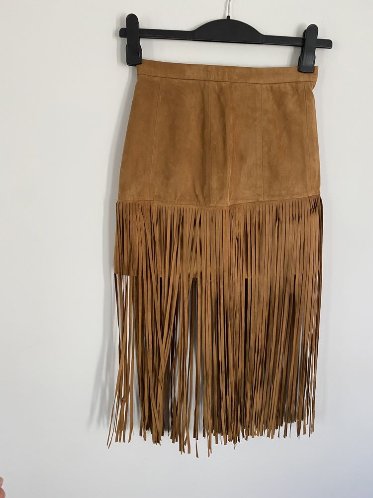 Spódnica boho z frędzlami beż 34 XS H&M premium nowa