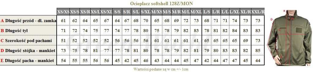 SOFTSHELL ocieplacz wojskowy - bluza wojskowa 128Z/MON rozmiar XS/R