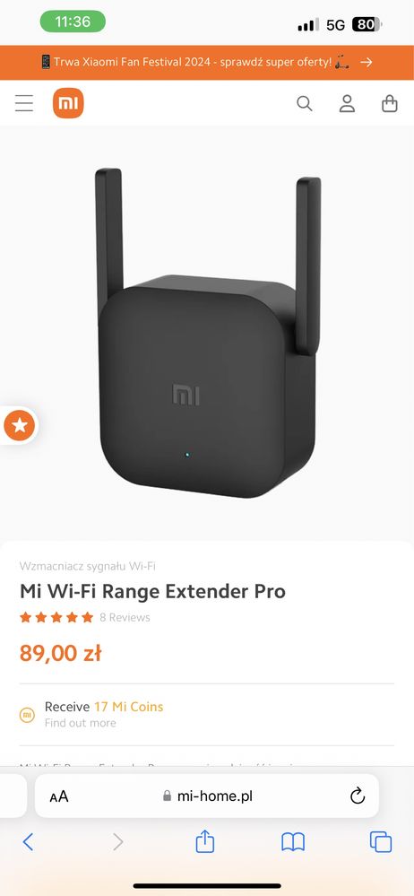 Wzmaczniacz Xiaomi Wifi repeater range extender PRO 2x2 MIMO