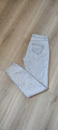 Spodnie jeansy Karen Millen M/38/10 jasno szary melanż z kryształkami
