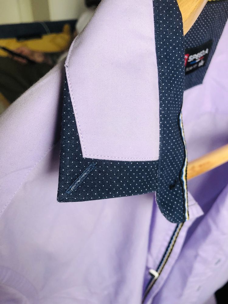 Koszula meska lila L slim fit krotki rekaw