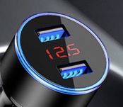 Carregador de Isqueiro Duplo USB 3.1 com voltímetro novo