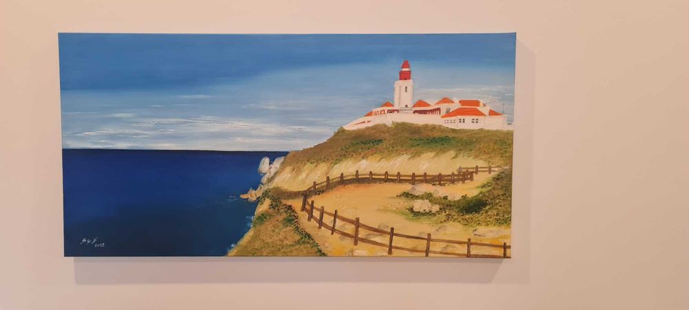 Quadro caixa alta. Pintura Farol Sintra - óleo sobre tela