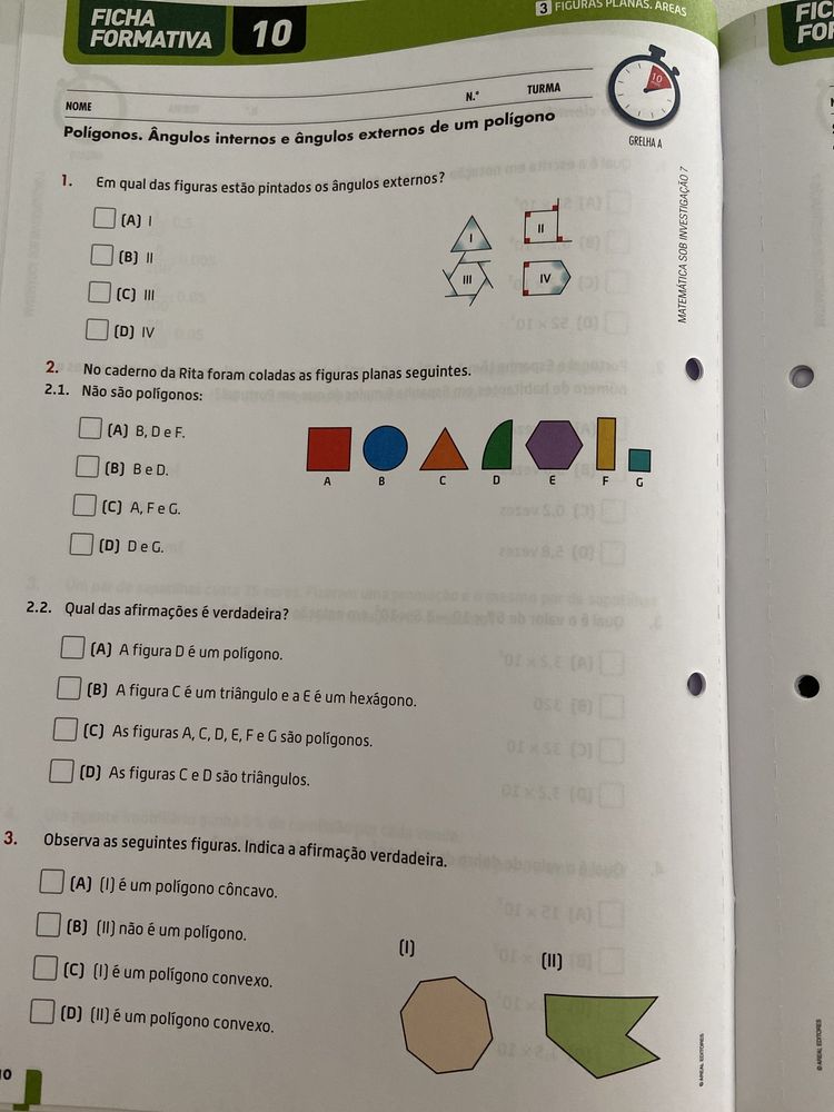 Caderno de exercícios de avaliação