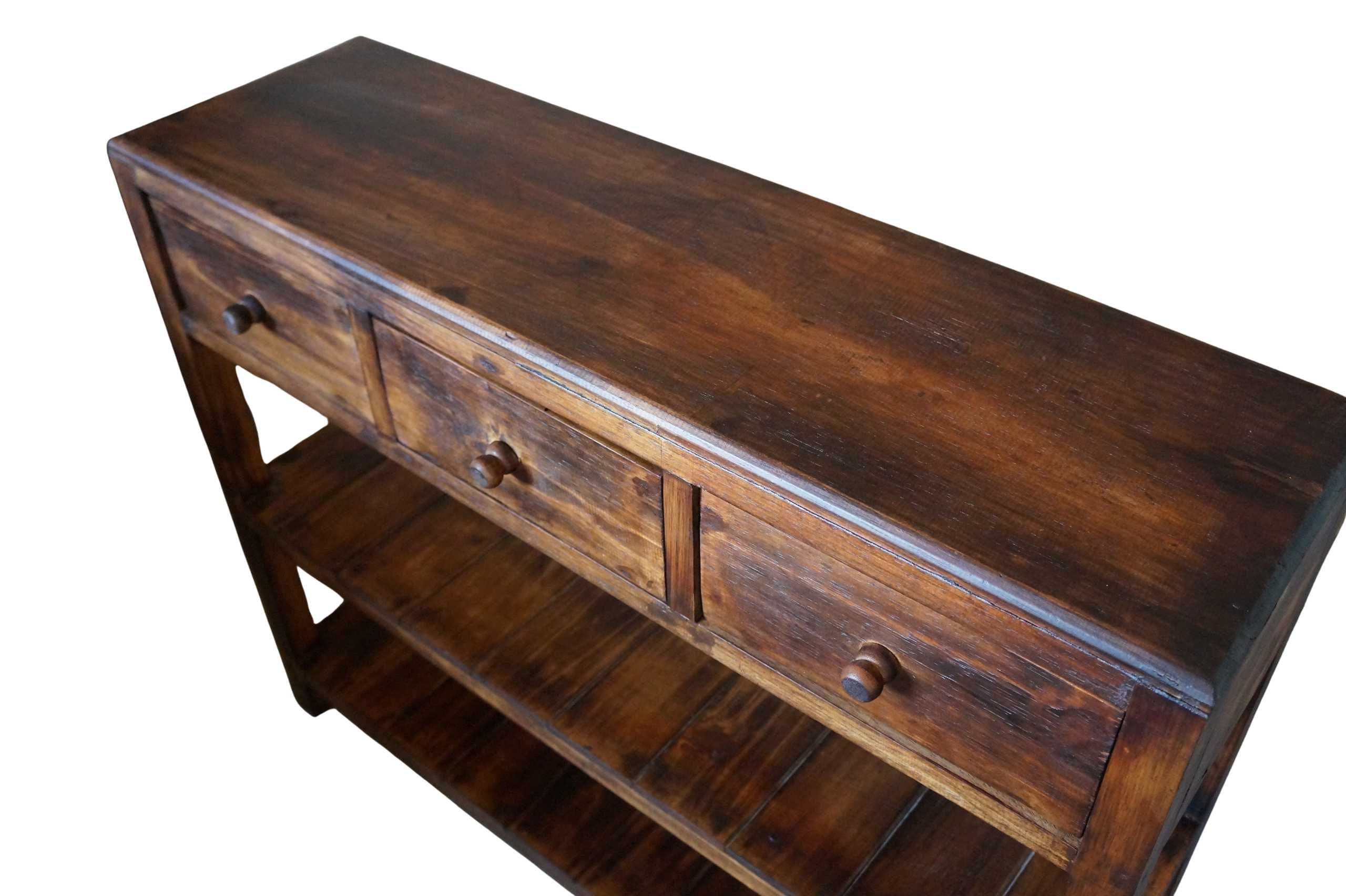 Drewniana konsola z szufladami 100 cm brąz vintage