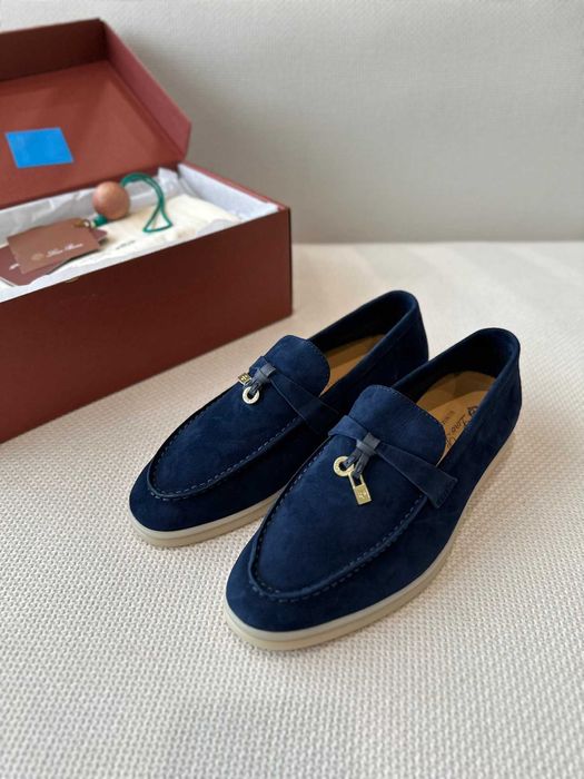 Женские синие замшевые лофери Лоро Пиана лоферы Loro Piana Summer Walk