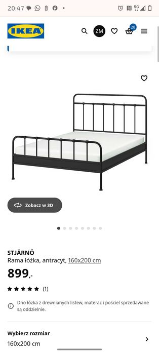 Nowe łóżko Stjarno IKEA 160x200 metalowe czarne antracytowe loft