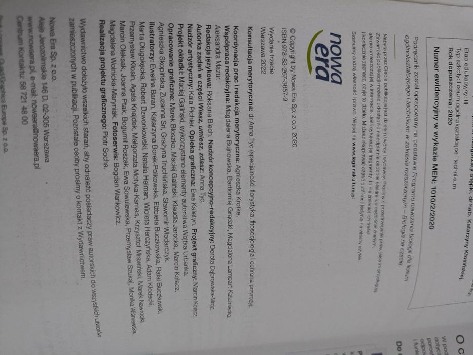 Biologia poziom rozszerzony kl 2