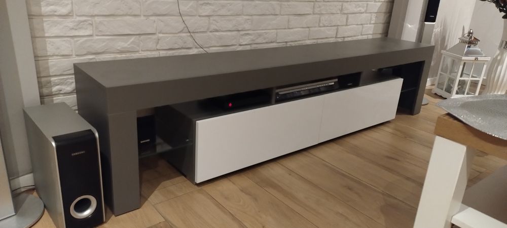 Komoda RTV biało-szara LED jak nowa Okazja!