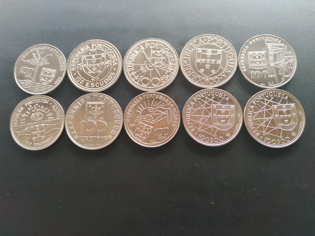 10 moedas comemorativas de 100 escudos