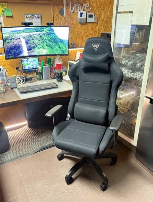 NOWY Fotel Gamingowy Materiałowy Czarny Ergonomiczny FAKTURA VAT