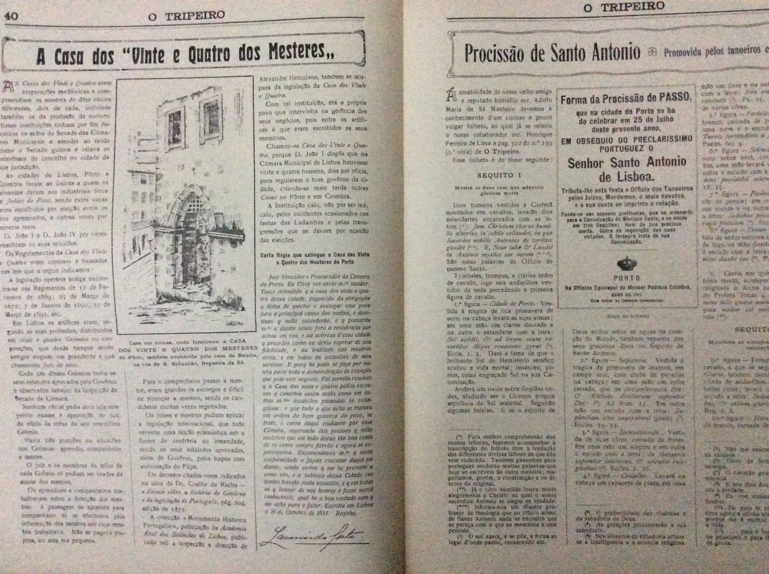 Um pouco da história do Porto e arredores. O Tripeiro, 1927