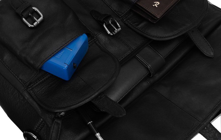rozbudowana torba na laptopa unisex ze skóry naturalnej