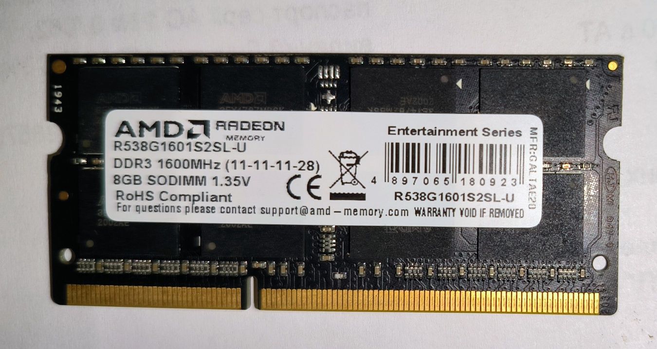 Оперативна пам'ять 8gb AMD, Lenovo, sodimm 1.35V DDR3L