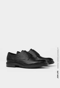 Nowe skórzane czarne buty wizytowe typu Derby ZARA 42