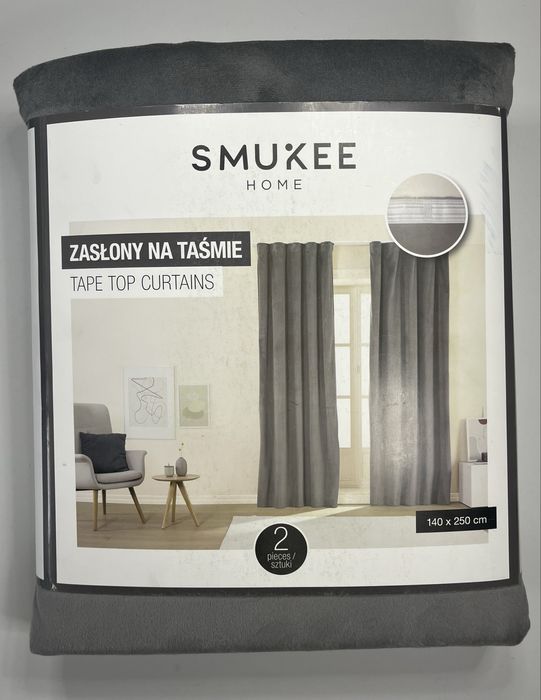 Zasłony welwetowe Smukee 140x250 cm szare 2 sztuki na taśmie