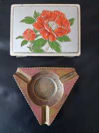 cinzeiro latão trabalhado mão  indiano e caixa guarda jóias metálica