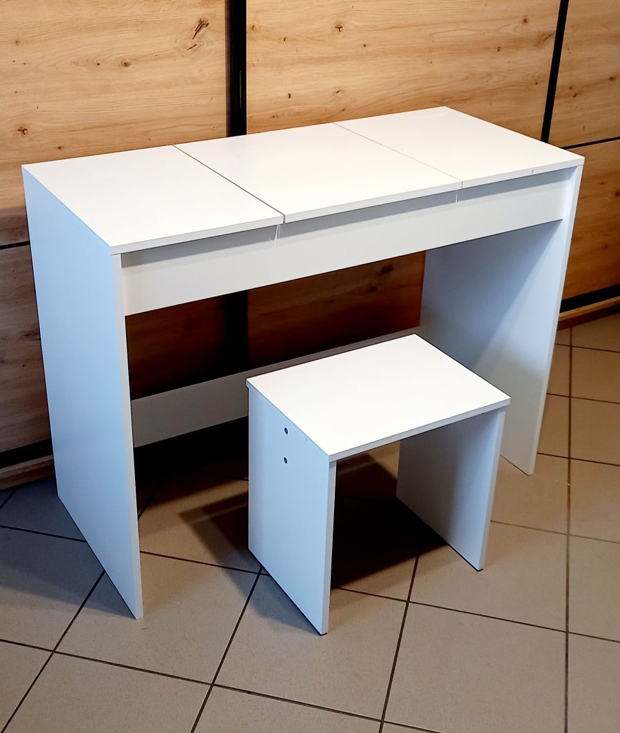 Komplet 2w1 toaletka biała biurko taboret lustro