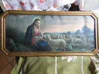 Duży obraz święty Jezus ,owce ,pasterz.