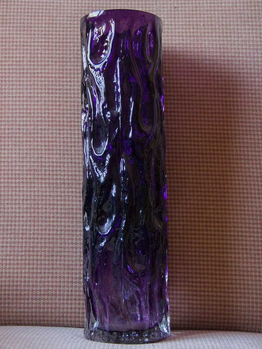 Duży wazon "pieniek" fioletowy  kolorowe szkło grube PRL Ząbkowice