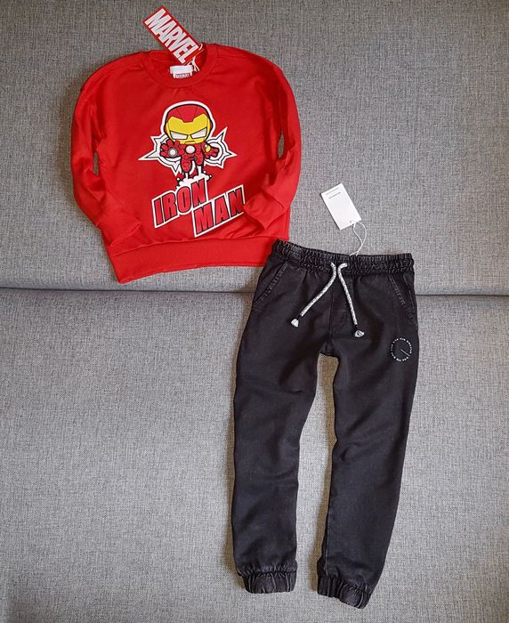 Reserved - joggery z efektem sprania + bluza roz. 110 cm