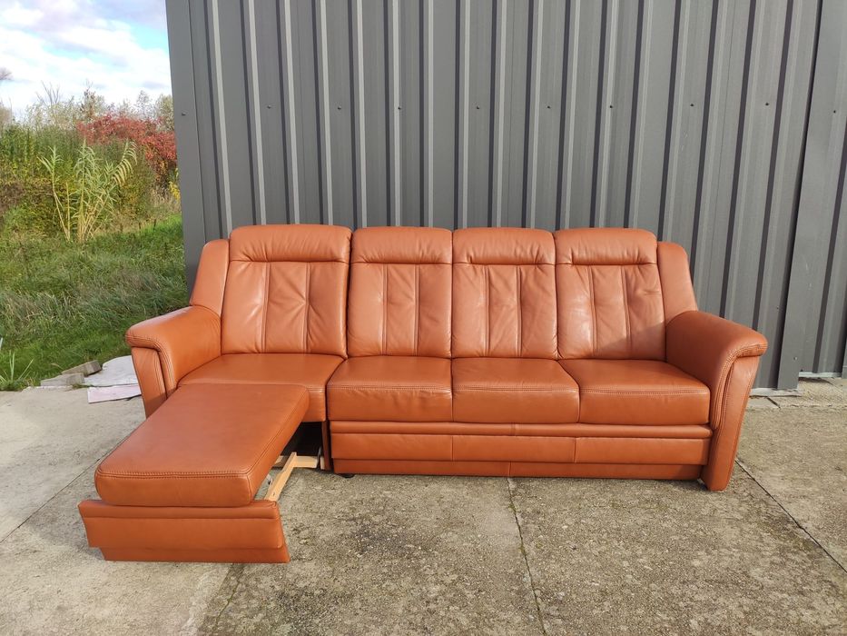 Sofa skórzana 4-osobowa z podnóżkiem- 100% skóra naturalna! Okazja