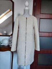 Płaszcz ecru kremowy Zara klasyczny wełniany XS 34 złoty ZIP płaszczyk