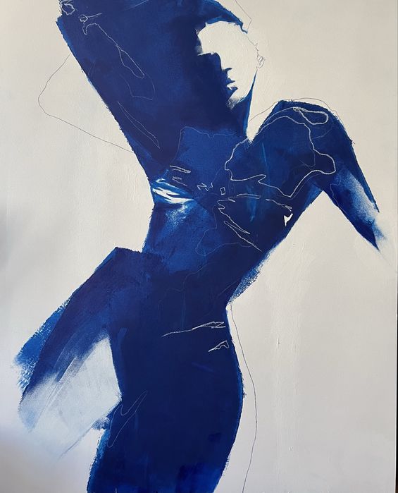 Obraz ręcznie malowany kobalt duży format postać 150 cm x 120 cm