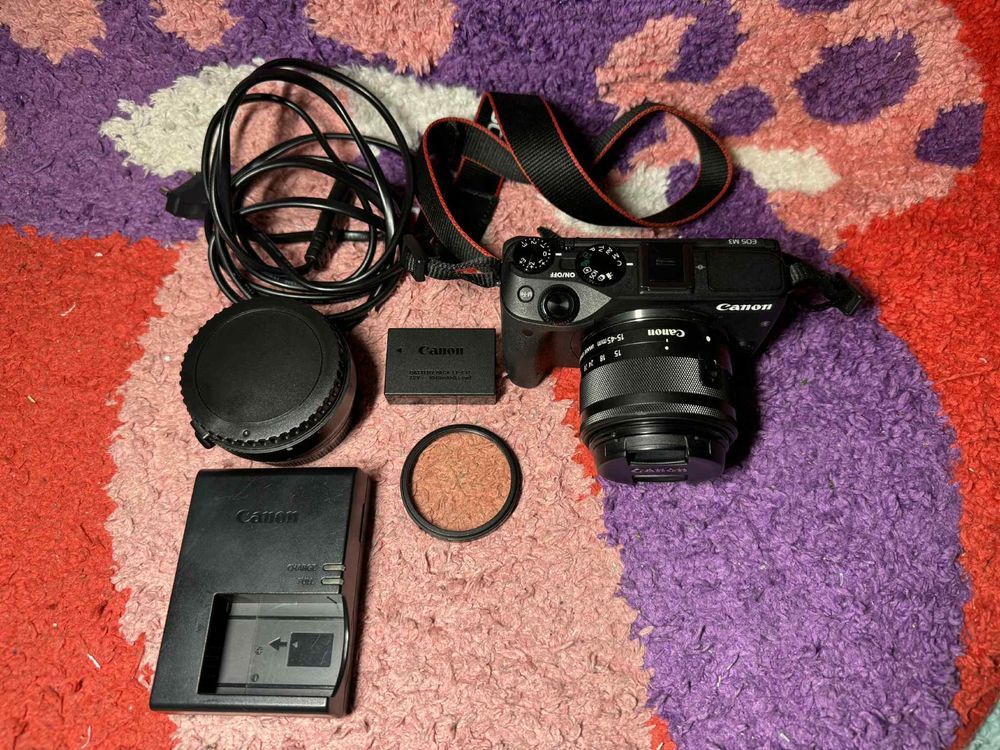 Aparat Canon Eos M3 + obiektyw 15-45 + adapter ef